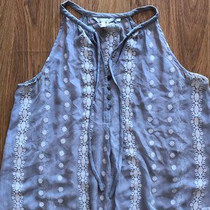 Grey Silk Blouse with White Pattern
